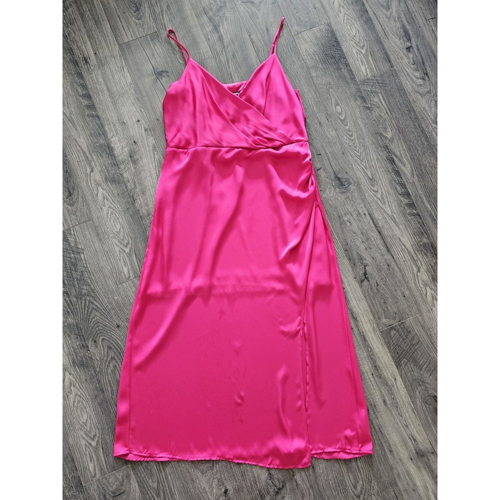 sz XL Express‎ Sleek Vibrant Pink Satin Slip Maxi Dress Barbiecore Holiday NYE